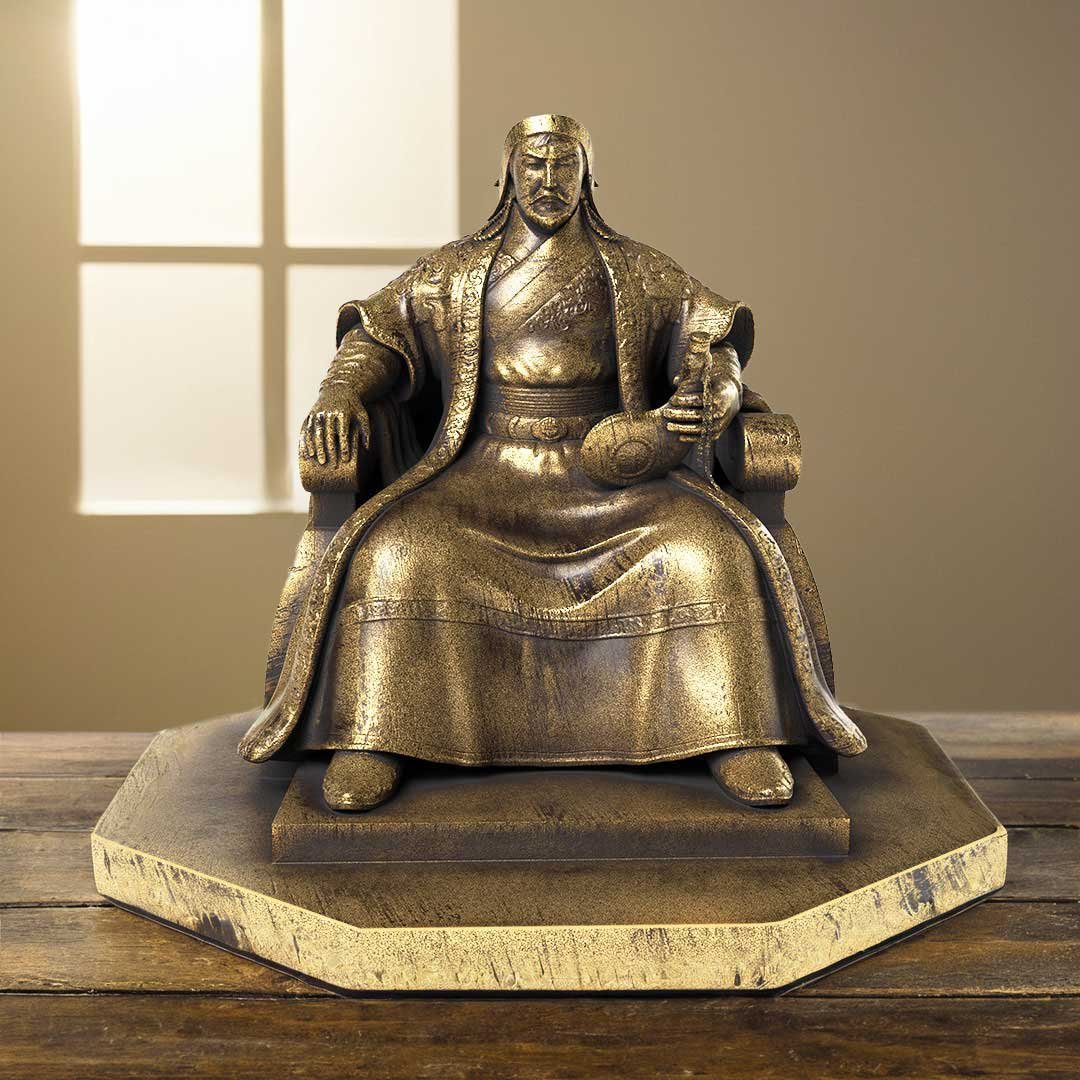 Genghis Khan Statue – Legendary Mongol Emperor, Icon of Power and Conquest Antique gold statue !